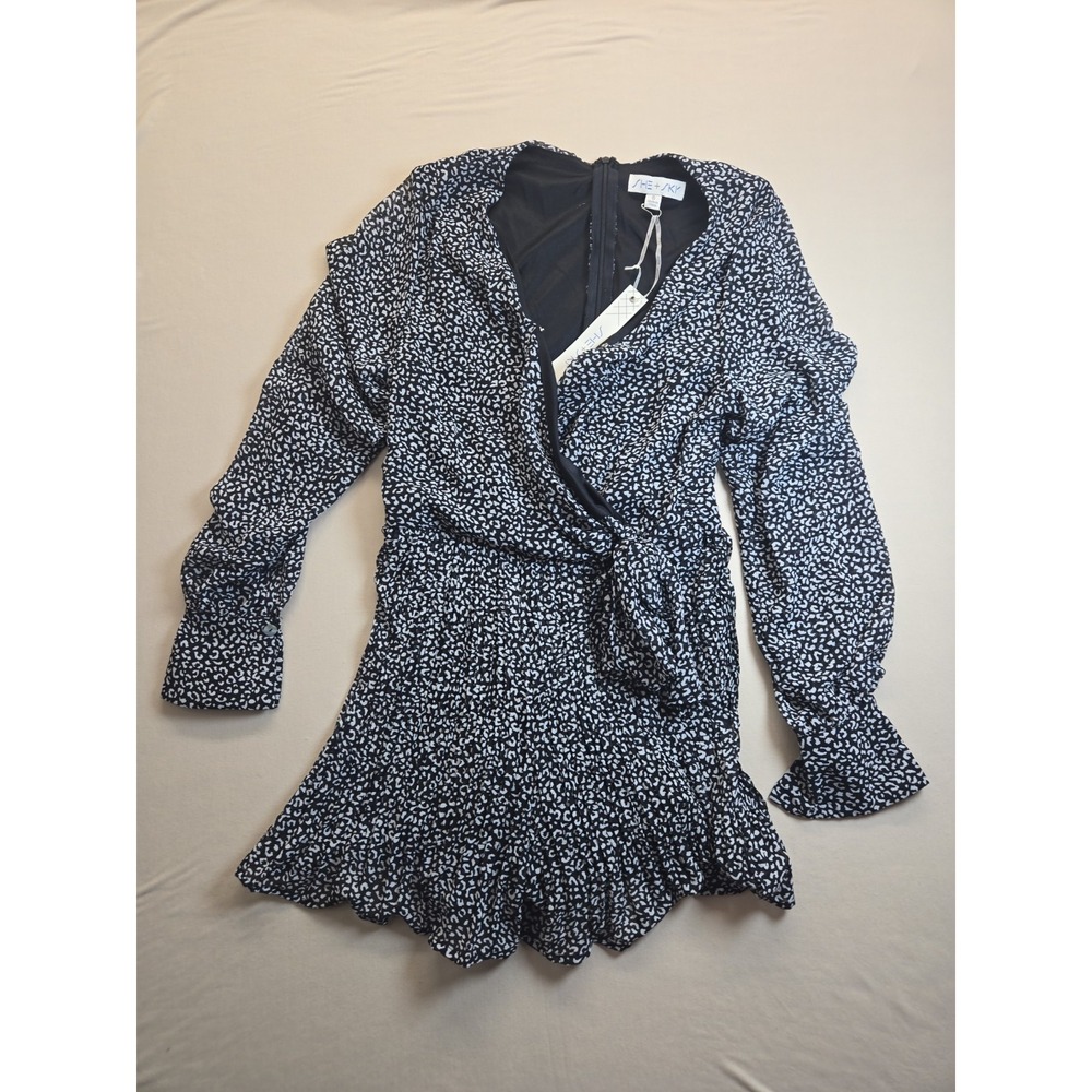 She+Sky Black/Gray Mini Dress Long Sleeve Ruched Party Cocktail Dress Size S NWT
